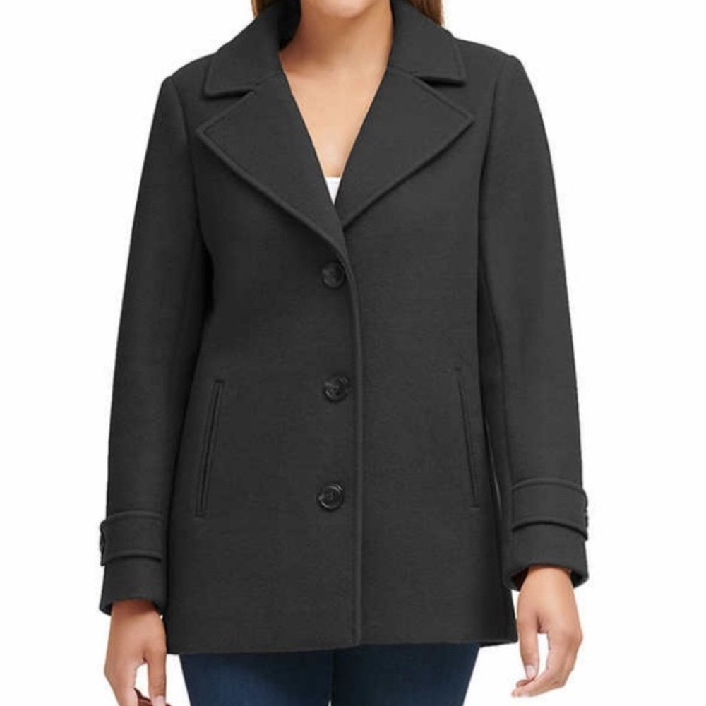 Andrew Marc Women’s Large Black Water Resistant 3 Button Pea Coat Jacket